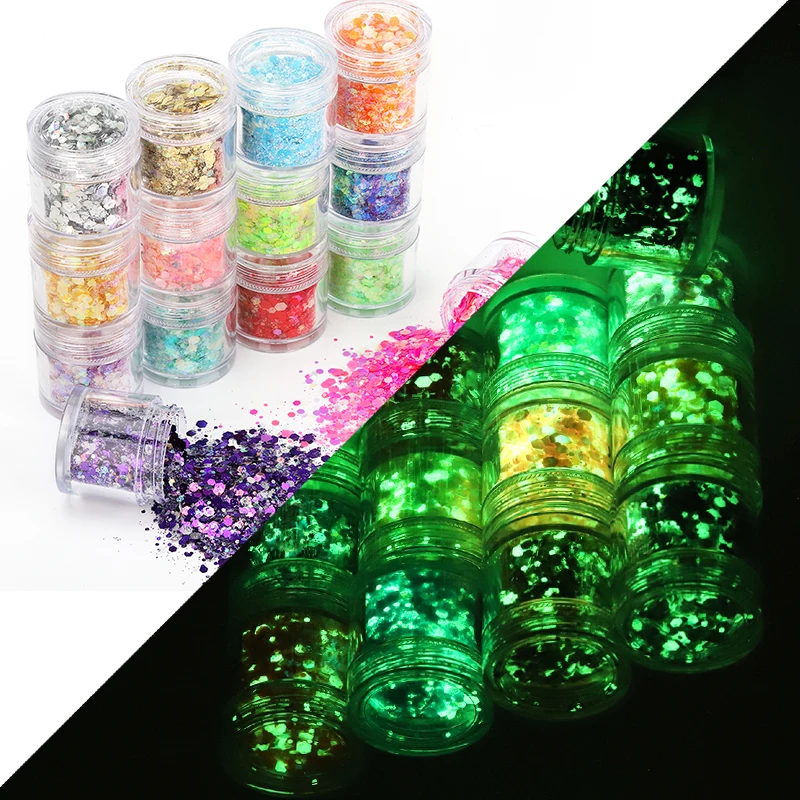 10g /jar que Brilham No Escuro, Robusto Glitter para Unhas, Cridoz 15 Cores de Alto Brilho Luminoso Cosméticos Sombra Solta Brilho Glitter Imagem 0