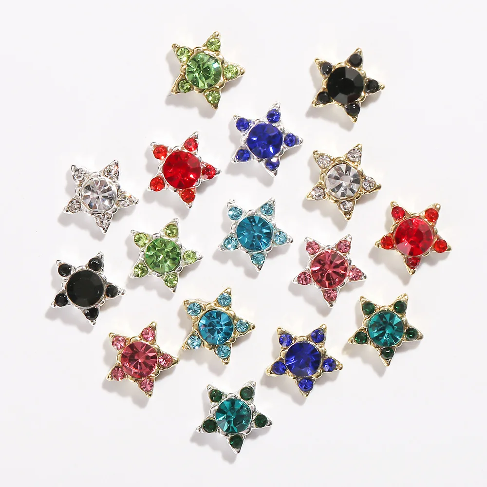 10pcs 3D Colorida de Cristal de pedra de Strass de Unhas de Luxo Liga Estrela de Cinco pontas Charme da Arte do Prego Decorações de Unhas Acessórios de Jóias de DIY Imagem 0