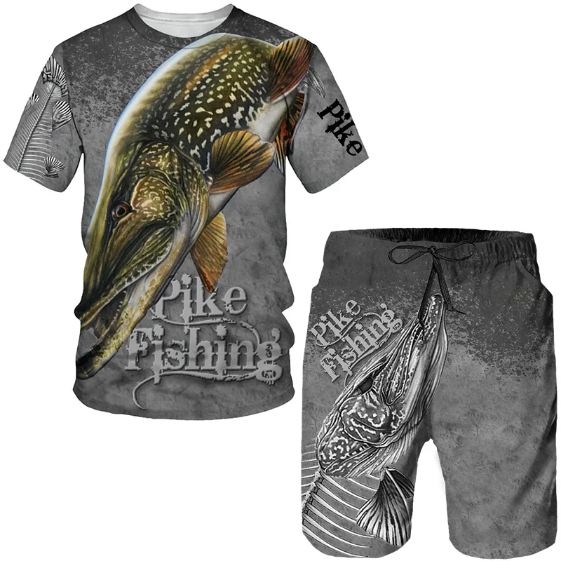A Pesca de verão Batalha de Camo 3D Print T-shirt masculina Conjuntos de Harajuku Fashion T-Shirt, Calções de Duas peças de Conjunto Casual Pulôver de Treino Imagem 0