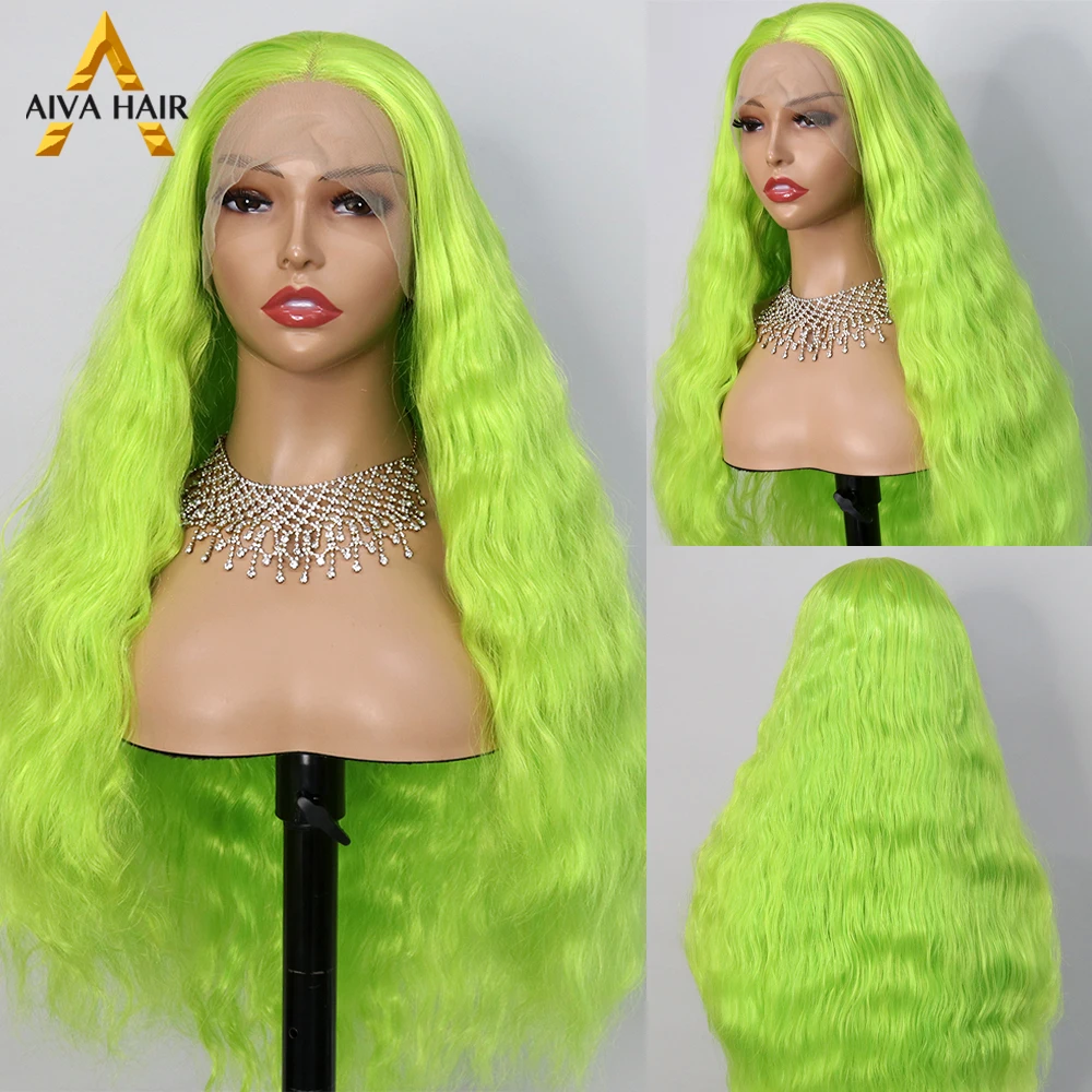 Cor verde Sintético de Alta Temperatura da Fibra de Profundidade Encaracolado 13x4 Lace Front Wig Drag Queen Cosplay Perucas Para as Mulheres negras Imagem 0