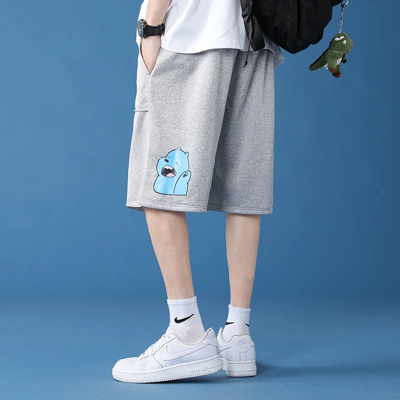 Estilo coreano de Mens Shorts Soltos Casual Cordão Elástico Calças Premium Cintura Descontraído 2023 Verão ao ar livre Shorts com Bolsos Imagem 0