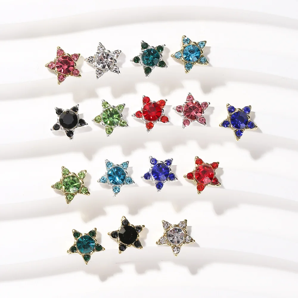 10pcs 3D Colorida de Cristal de pedra de Strass de Unhas de Luxo Liga Estrela de Cinco pontas Charme da Arte do Prego Decorações de Unhas Acessórios de Jóias de DIY Imagem 1