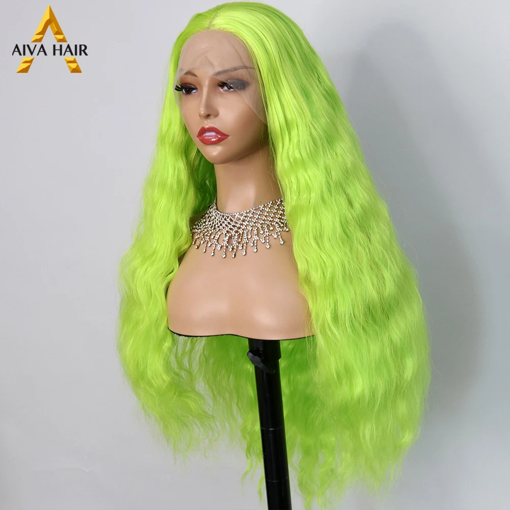 Cor verde Sintético de Alta Temperatura da Fibra de Profundidade Encaracolado 13x4 Lace Front Wig Drag Queen Cosplay Perucas Para as Mulheres negras Imagem 1