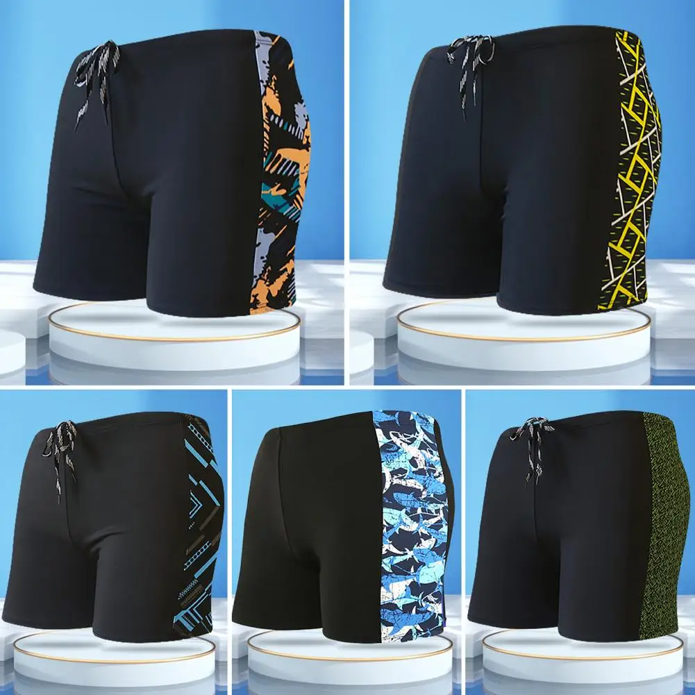 Cordão interno Mid-rise Troncos de Natação Com Forro Simplificada de Elástico na Cintura Homens Tubarão Impressão de Costura, Shorts de Beachwear Imagem 1