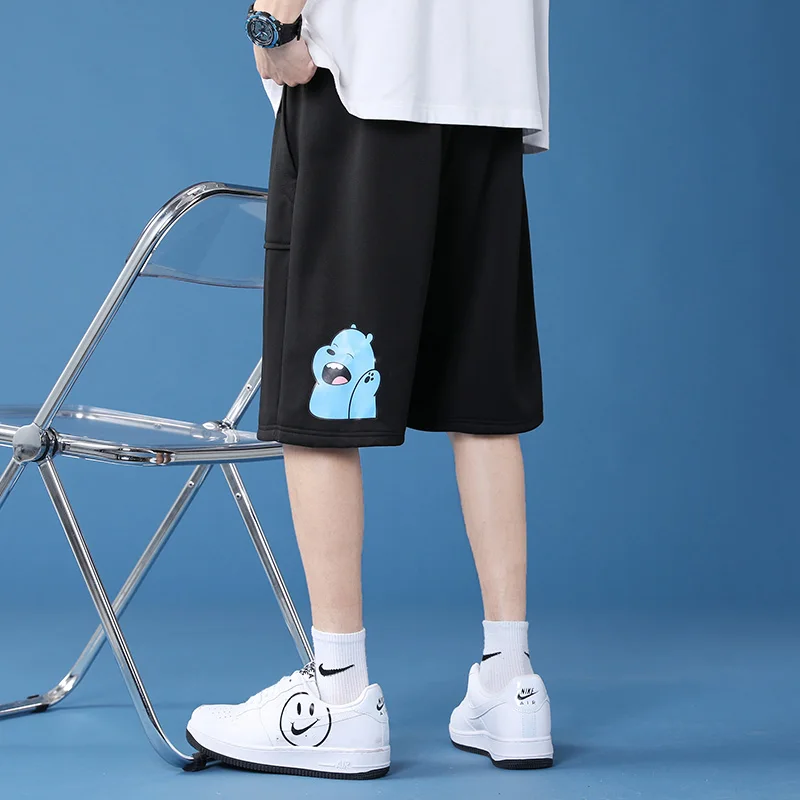 Estilo coreano de Mens Shorts Soltos Casual Cordão Elástico Calças Premium Cintura Descontraído 2023 Verão ao ar livre Shorts com Bolsos Imagem 1
