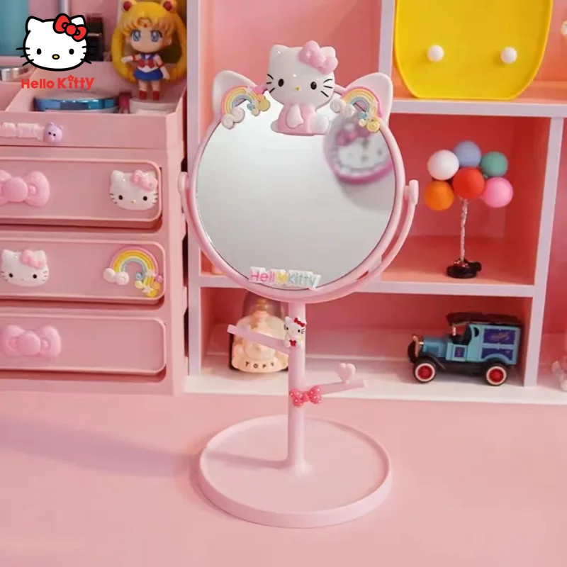 Kawaii Hello Kitty Portátil Cartoon Dobrável Espelho De Mesa Em Espelho Redondo De Mesa Menina Bonito Espelho De Vestir Espelho De Maquilhagem Lidar Com Espelho Imagem 1