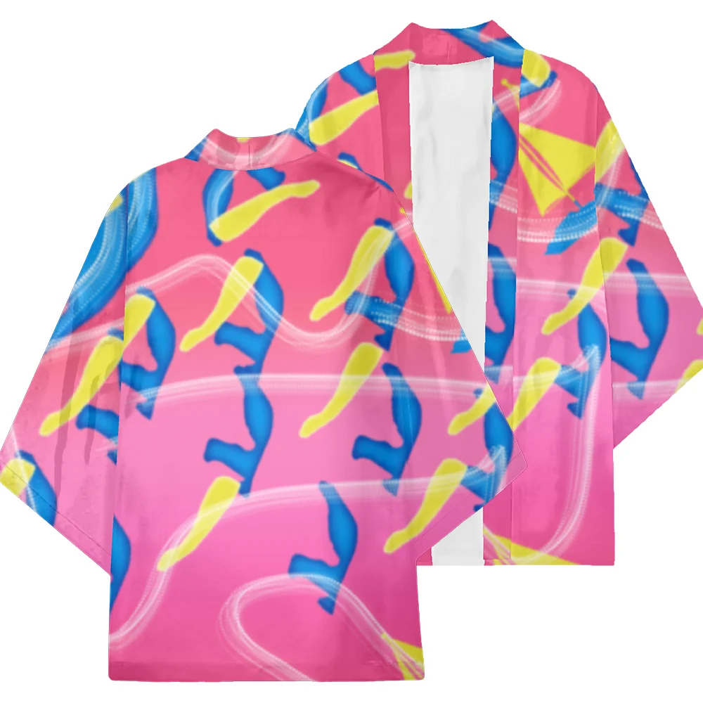 Kimonos Mulheres Homens Verão 2023 Casual cor-de-Rosa Beach Capa para o Filme Barbi Cosplay Traje Unisex Quimono Cardigan Imagem 1