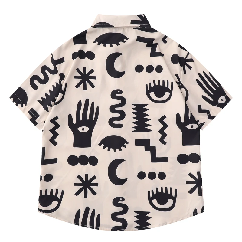Olho De Impressão Hippie Casual Engraçado Praia Camisa Para Os Homens Verão Retrô Botão Plus Size Blusas De Manga Curta Mulheres Aloha Shirt Bege Imagem 1