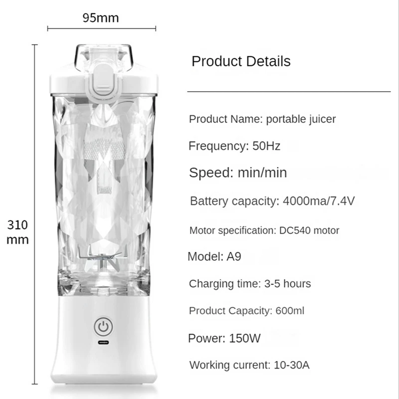 Portátil do Blender 600ML Elétrica Espremedor de Frutas Misturadores 4000Mah Recarregável USB Smoothie Mini Liquidificador Para a Home&Travel Imagem 1