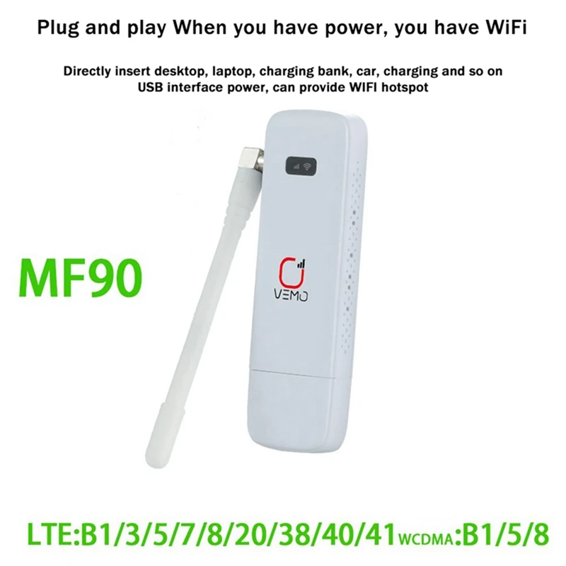 1 Conjunto de MF90 4G WIFI USB Modem Router 150Mbps Com Antena Slot do Cartão SIM 4G LTE do Carro do USB do Router de Wifi USB Dongle Suporte 16 Usuários Imagem 2