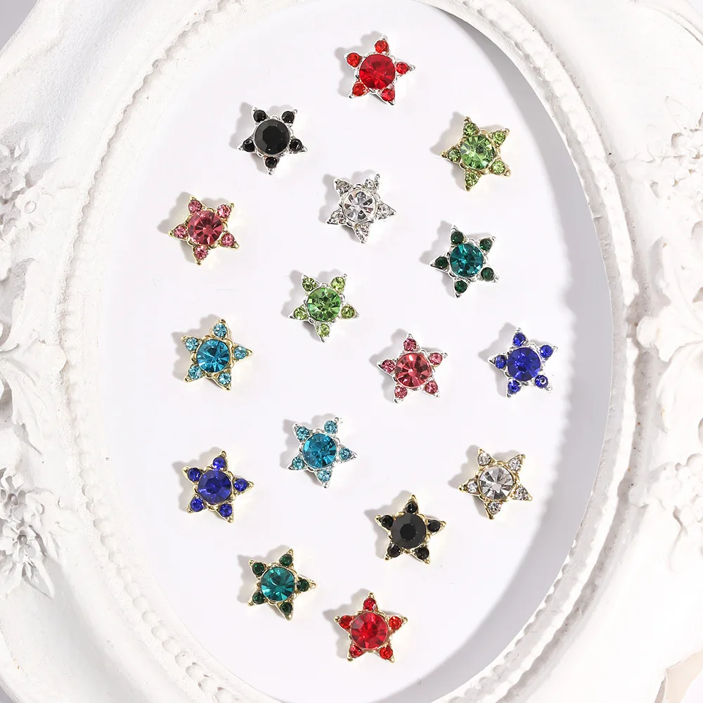 10pcs 3D Colorida de Cristal de pedra de Strass de Unhas de Luxo Liga Estrela de Cinco pontas Charme da Arte do Prego Decorações de Unhas Acessórios de Jóias de DIY Imagem 2