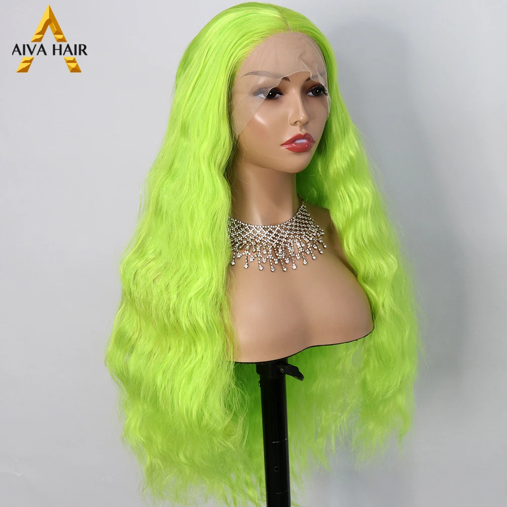 Cor verde Sintético de Alta Temperatura da Fibra de Profundidade Encaracolado 13x4 Lace Front Wig Drag Queen Cosplay Perucas Para as Mulheres negras Imagem 2