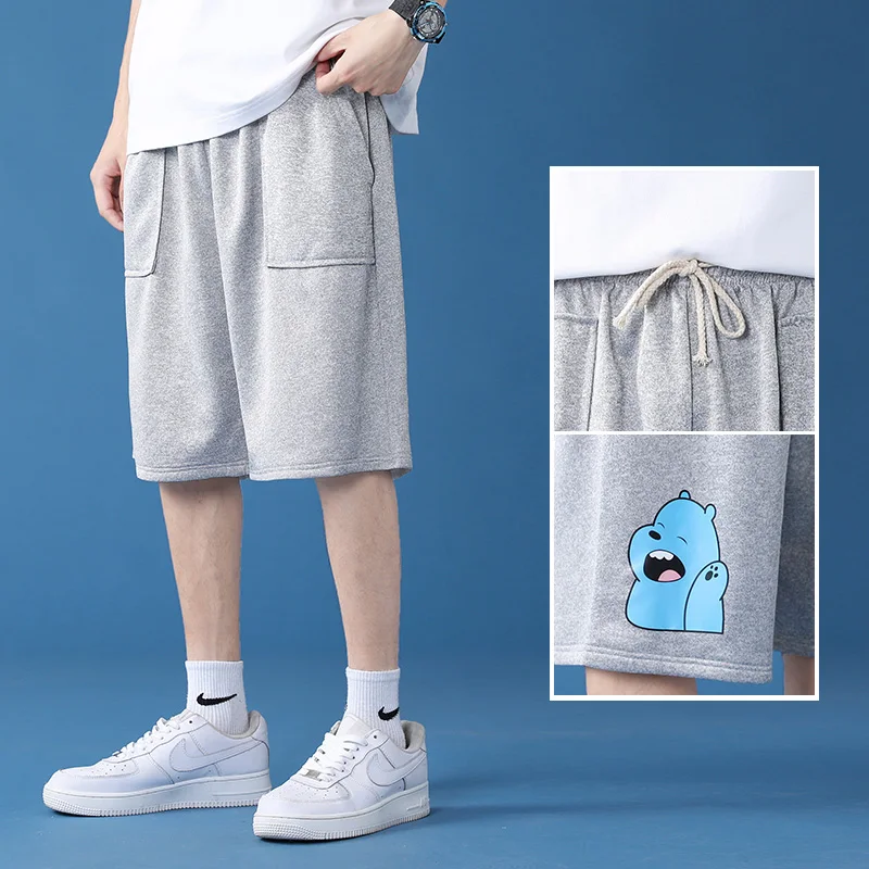 Estilo coreano de Mens Shorts Soltos Casual Cordão Elástico Calças Premium Cintura Descontraído 2023 Verão ao ar livre Shorts com Bolsos Imagem 2
