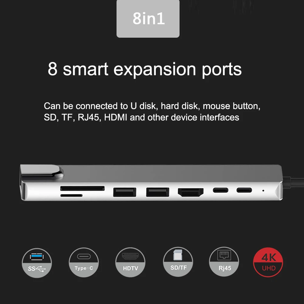 Hub USB C Tipo C 3.0 para 4K Adaptador RJ45 Ethernet SD/TF Leitor de Cartão para PC Computador Portátil Hub Imagem 2