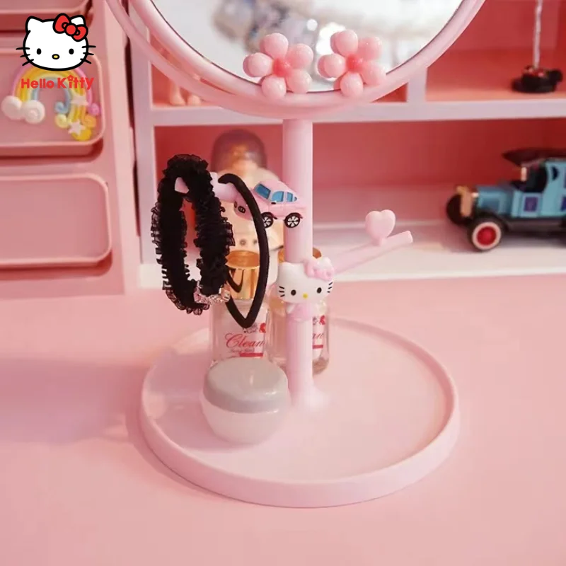 Kawaii Hello Kitty Portátil Cartoon Dobrável Espelho De Mesa Em Espelho Redondo De Mesa Menina Bonito Espelho De Vestir Espelho De Maquilhagem Lidar Com Espelho Imagem 2