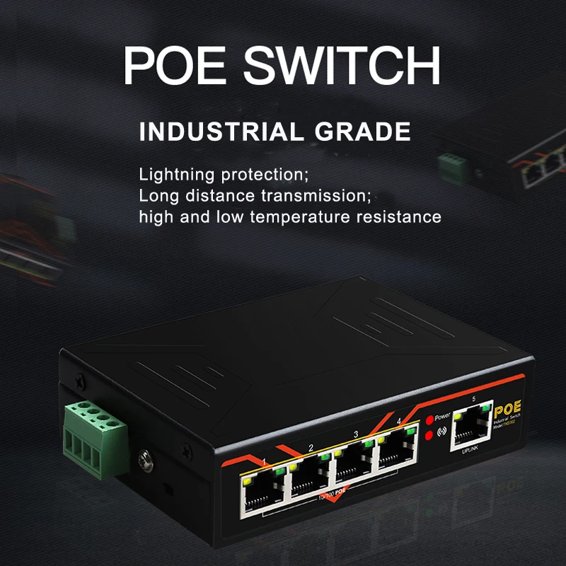 5 Portas POE switch 10/100Mbps de grau Industrial Comutador de Ethernet Rápida em Trilho DIN Tipo de switch de Rede Imagem 3