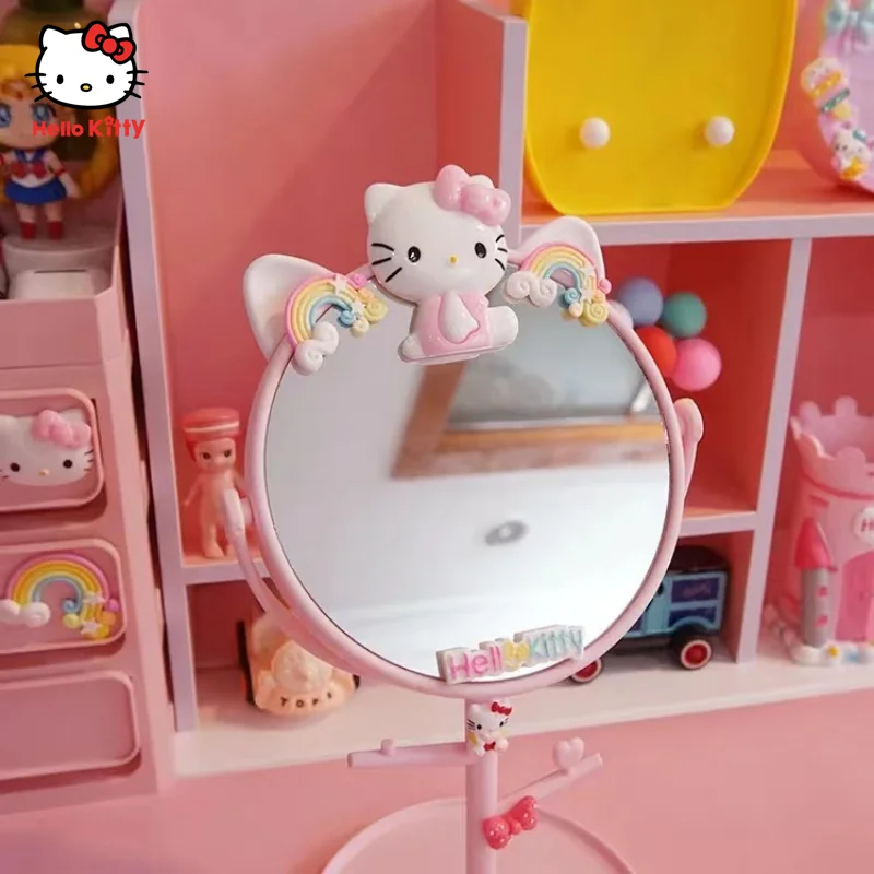 Kawaii Hello Kitty Portátil Cartoon Dobrável Espelho De Mesa Em Espelho Redondo De Mesa Menina Bonito Espelho De Vestir Espelho De Maquilhagem Lidar Com Espelho Imagem 3