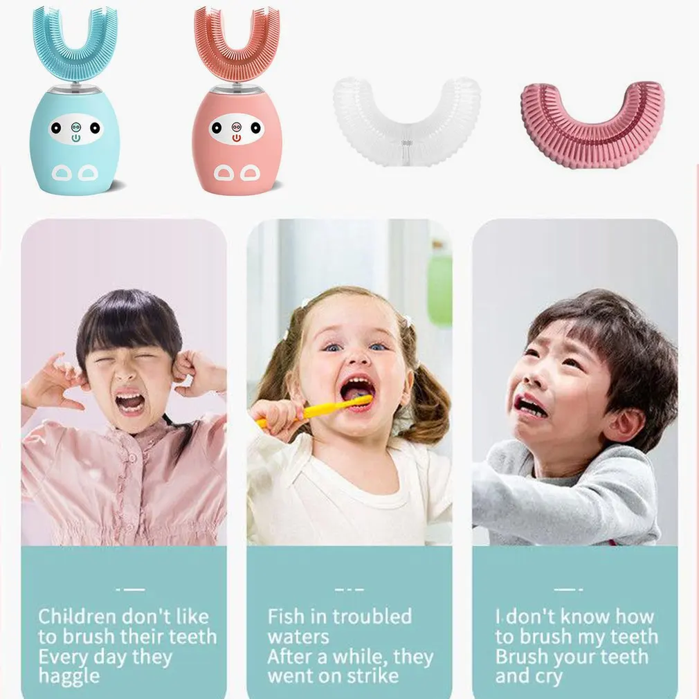 Sonic Escova De Dentes Elétrica Crianças Em Forma De U Ultra-Sônica Escova De Dente 360 Graus Limpar O Clareamento De Dentes Para Crianças Ipx8 Impermeável Imagem 3
