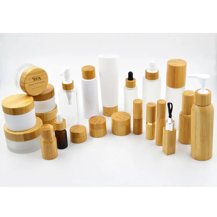 50pcs 120ml amber brown emulsão frasco frasco de loção com bambu emulsão cabeça de bomba de shampoo/lavagem do corpo,Pulverizador de bambu garrafas Imagem 4
