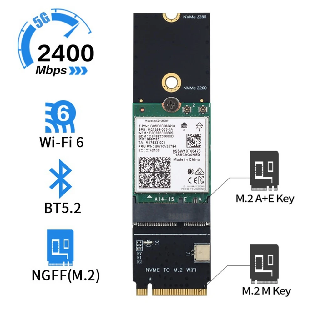 5374Mbps wi-Fi 6E AX210 2,4 G/5Ghz/6Ghz para Bluetooth 5.2 A Tecla M NVMe SSD Porta de Rede Wlan Adaptador de wi-Fi Imagem 4