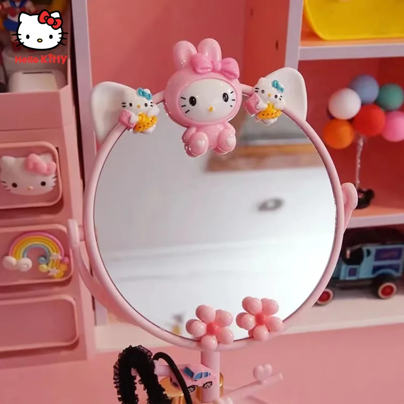 Kawaii Hello Kitty Portátil Cartoon Dobrável Espelho De Mesa Em Espelho Redondo De Mesa Menina Bonito Espelho De Vestir Espelho De Maquilhagem Lidar Com Espelho Imagem 4