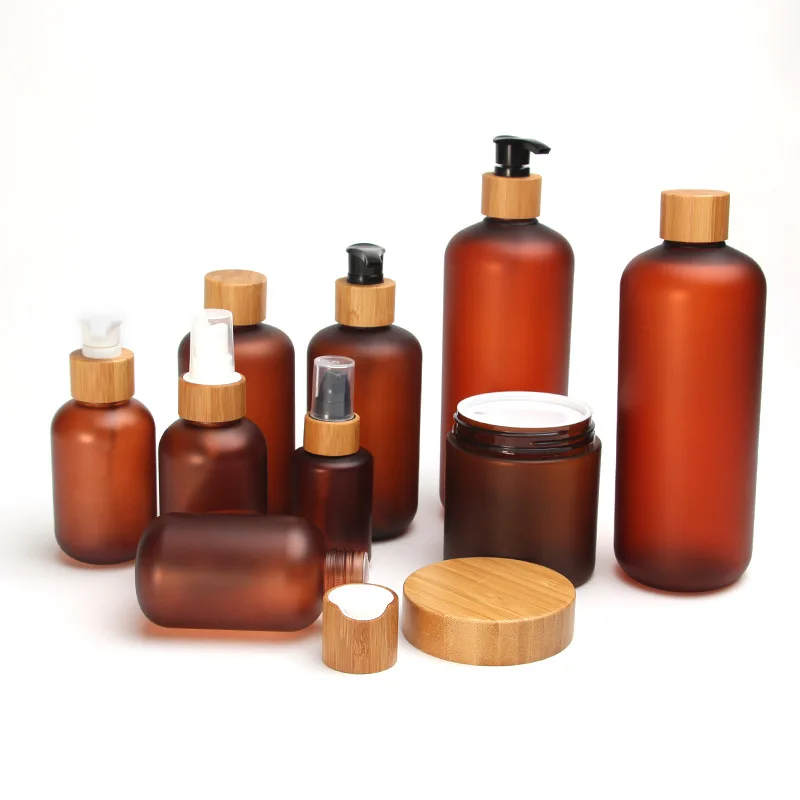 50pcs 120ml amber brown emulsão frasco frasco de loção com bambu emulsão cabeça de bomba de shampoo/lavagem do corpo,Pulverizador de bambu garrafas Imagem 5