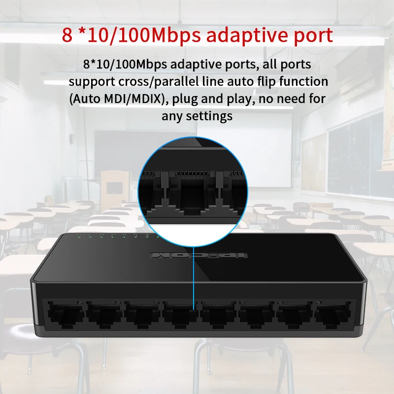 IPCOM F1008-S 8 portas 10/100Mbps MINI Rede Switch 8 Portas RJ45 de 10/100M Ethernet Switch de Acesso do Suporte Para Webcam Plug And Play Imagem 5