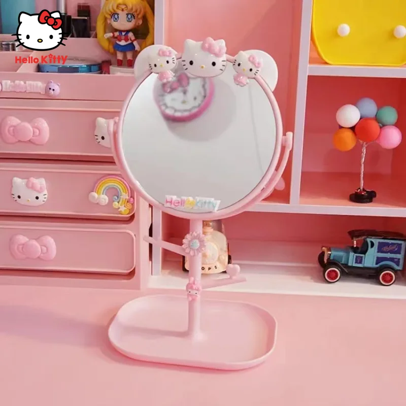Kawaii Hello Kitty Portátil Cartoon Dobrável Espelho De Mesa Em Espelho Redondo De Mesa Menina Bonito Espelho De Vestir Espelho De Maquilhagem Lidar Com Espelho Imagem 5