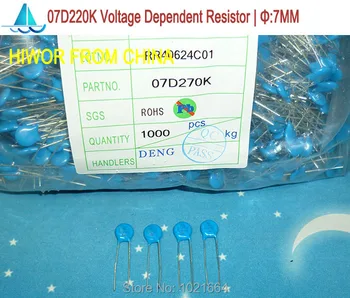 (100pcs/lote) Varistor 07D270K Tensão de Resistores Dependentes, VDR VSR, Diâmetro:7mm 27V, regulador de tensão do Resistor
