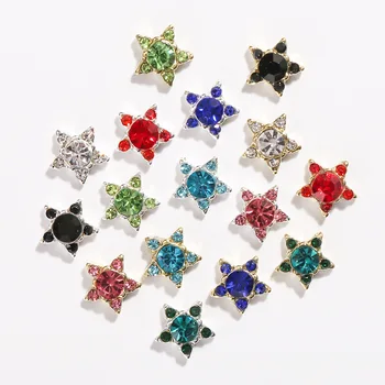 10pcs 3D Colorida de Cristal de pedra de Strass de Unhas de Luxo Liga Estrela de Cinco pontas Charme da Arte do Prego Decorações de Unhas Acessórios de Jóias de DIY