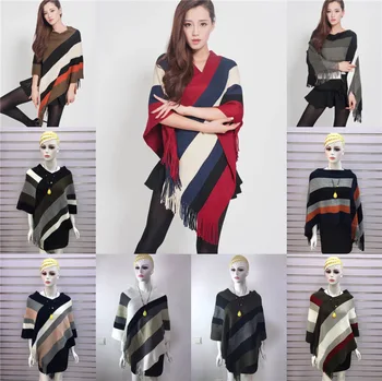 2023 Moda Inverno Xale Suéter Casaco de Borla Pulôver de Malha Longo Manto para as Mulheres