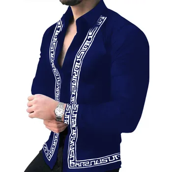 2023 Nova masculina de manga longa impresso Havaiano Moda Elegante e clássico camisa de moda para homens social Luxo homens de roupas de grife