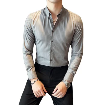 2023 Novo Outono e Inverno Britânico Listrada Moda Casual Camisa dos Homens do coreano Versão Slim de Alta Qualidade Camisa de Manga Longa e Homens