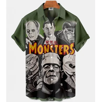 2023 Personagem de Filme de Terror Vintage Shirt Para Homens, Homens de Verão de Streetwear Impressos em 3d Homens de Camisas Retro de Homens de Camisa Havaiana