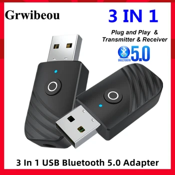 3 Em 1 USB Bluetooth 5.0 Adaptador de Áudio do Receptor Transmissor de 3.5 mm Jack AUX USB para Música Estéreo Adaptador sem Fio Para TV, PC Computador