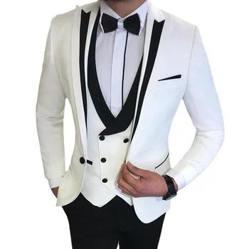 3 Pcs Fato Casaco Colete Calças / 2023 Moda Casuais Novo Boutique De Negócios De Correspondência De Cores Melhor Homem De Casamento Vestido Formal Blazers
