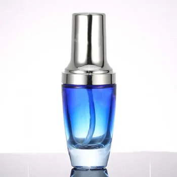 30ML azul, frasco de vidro com ouro/bomba de prata/conta-gotas para a loção/emulsão/soro/fundação/gel/conta-gotas de óleo/pulverizador de embalagem