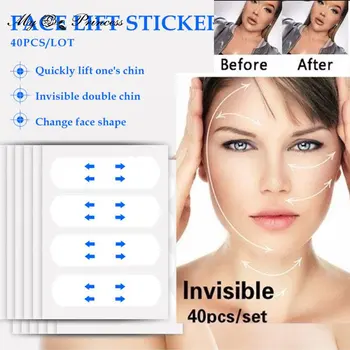 40Pcs Invisível Face Fina Adesivos Rápido Contornos faciais Levantar Facial Linha de Rugas Flacidez da Pele em Forma de V Elevação do Queixo Fita Adesiva
