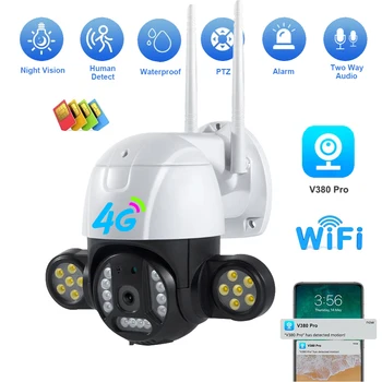 4G Cartão Sim IP sem Fio da Câmera PTZ Câmeras de Visão Noturna V380 Casa Inteligente do CCTV do Exterior Camara Vigilancia wi-Fi Proteção de Segurança