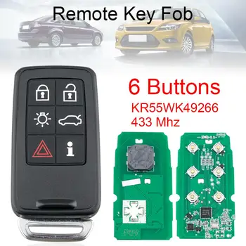 6 Botões de 433MHz Remoto Chave do Carro com ID46/7953 Chip e Inserir a Chave de Lâmina KR55WK49266 Ajuste para a Volvo, Chave Inteligente Prox Key Fob