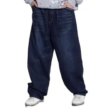 A Moda Hip Hop Jeans Homens Casual Solta Folgado Harém Calças De Brim Retas De Jeans, Calças De Perna Larga Azul, Calças De Homem Roupas Plus Size Calças