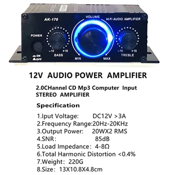 AK-170 200W+200W Casa auto hi-fi com Amplificador de Potência Profissional de som hi-fi de Áudio, Amplificador de Subwoofer de Home Theater, Som Amplificador de Potência