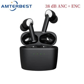 AMTERBEST J8 TWS Fones de ouvido sem Fio Active Bluetooth de Cancelamento de Ruído 5.2 Fones de ouvido ENC Fones de ouvido Com Microfone Impermeável Fones de ouvido