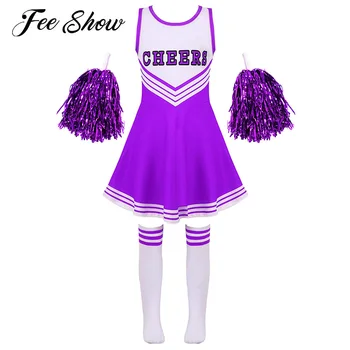 Adoráveis Meninas Cheerleader Cosplay, Roupas De Crianças Roupas De Esporte Conjunto Sem Mangas Dança Vestido De Torcida Uniformes Traje Sportwear