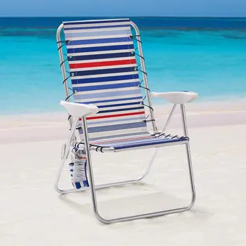 Alumínio De Bungee Cadeira De Praia, Vermelho, Branco E Azul Listra