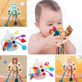 Bebê Montessori Brinquedos Sensoriais Brinquedo Educativo Fidget Bebês Viajar Teether Para O Carrinho De Criança De Silicone Puxar Cadeia Atividade De Habilidades
