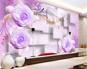Beibehang papel de Parede Personalizado Decoração de Casa Moderna em 3D papel de Parede Flores Roxas mural de Parede papier peint papel de parede para parede 3 d