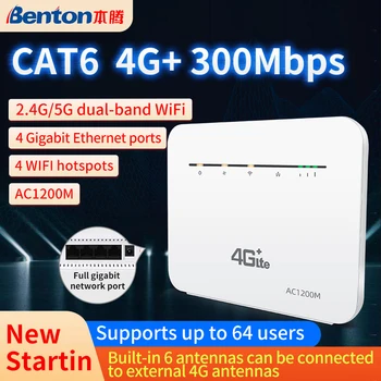 Benton 5 ghz WiFi Router de Banda Dupla 4G CAT6 LTE Roteador 1200Mbps Roteador wi-Fi Repeater VPN Modem 3G/4G Cartão SIM Porta Gigabit Router