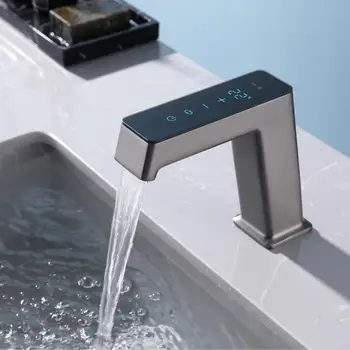 Cinza toque inteligente livre lavatório torneira de casa de banho hotel casa de cobre de detecção de torneira