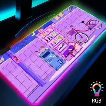 Cor-de-rosa Gato Moto Mousepad Retroiluminado Tapete Maiden Azul e de Solteira Roxo LED Teclado Gamer Girl Gaming Mouse Luminosa Pad Rgb